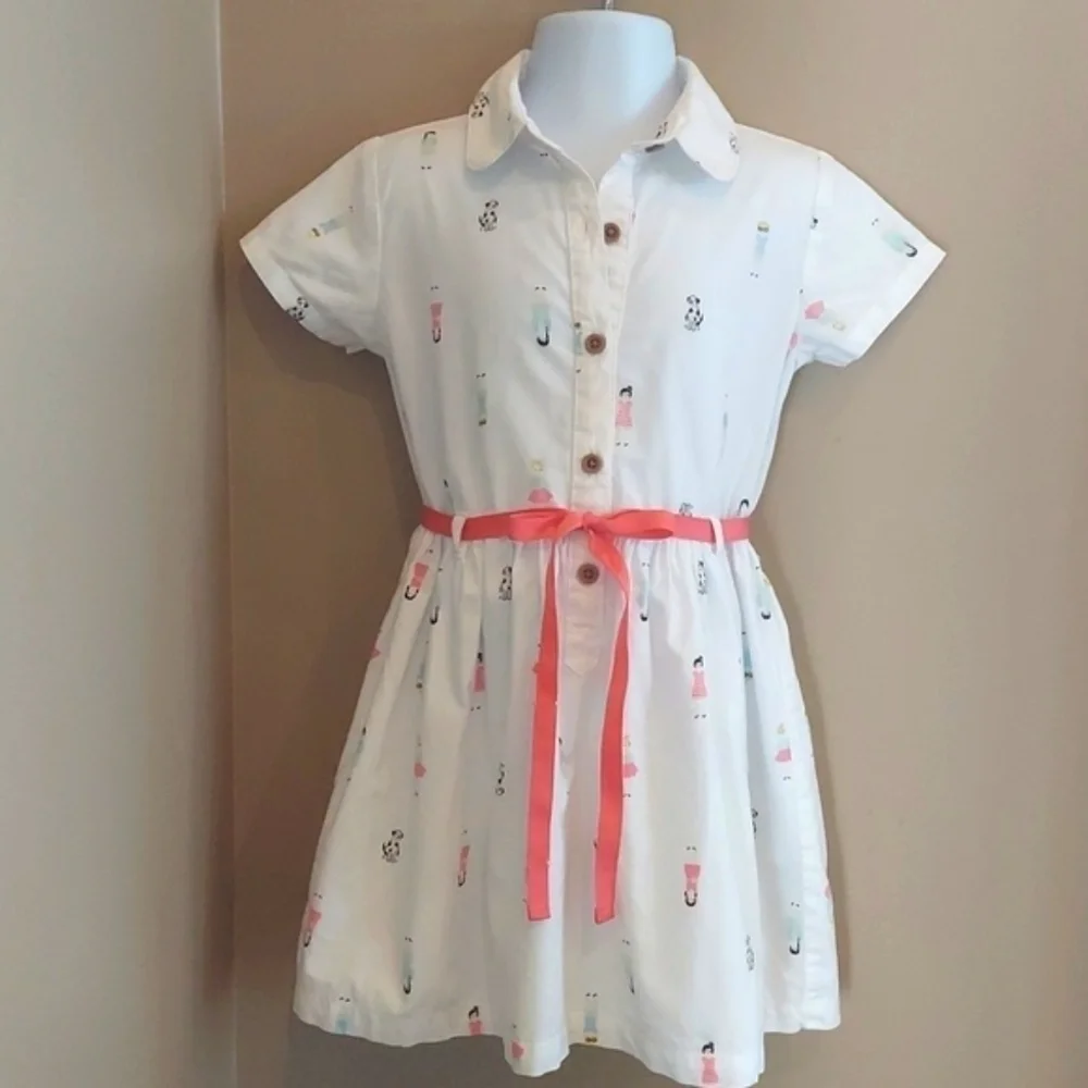 Carter’s Poplin Shirt Dress with pink ribbon belt - white - 3T